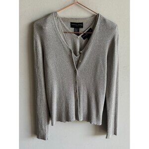 August Silk Women’s Knit Sweater Tank Cardigan Twin Set Metallic Gray Size L